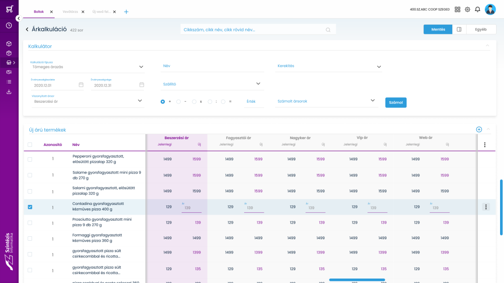 Termeklista info